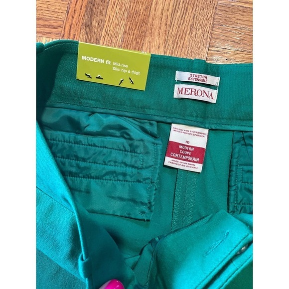 Merona Travel Ankle Pants Women's 10 Green Stretch Modern Fit Mid-Rise Pockets - Picture 6 of 6